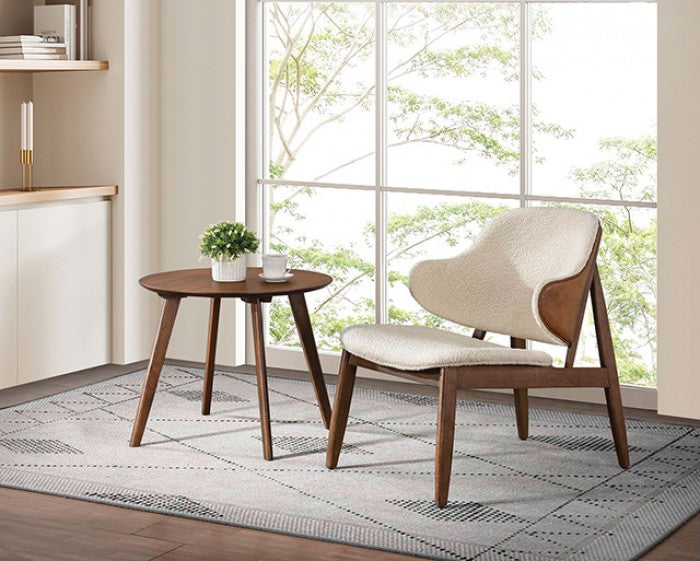 Furniture of America Belp Walnut/Beige Mid-Century Modern Accent Chair Model FM-AC201WN