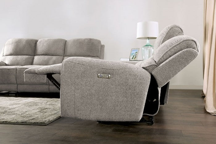 Furniture of America Morcote Light Gray Transitional Power Recliner Model FM62001LG-CH-PM