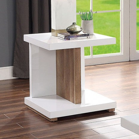 Furniture of America Moa White/Natural Tone Contemporary End Table Model FOA4495E