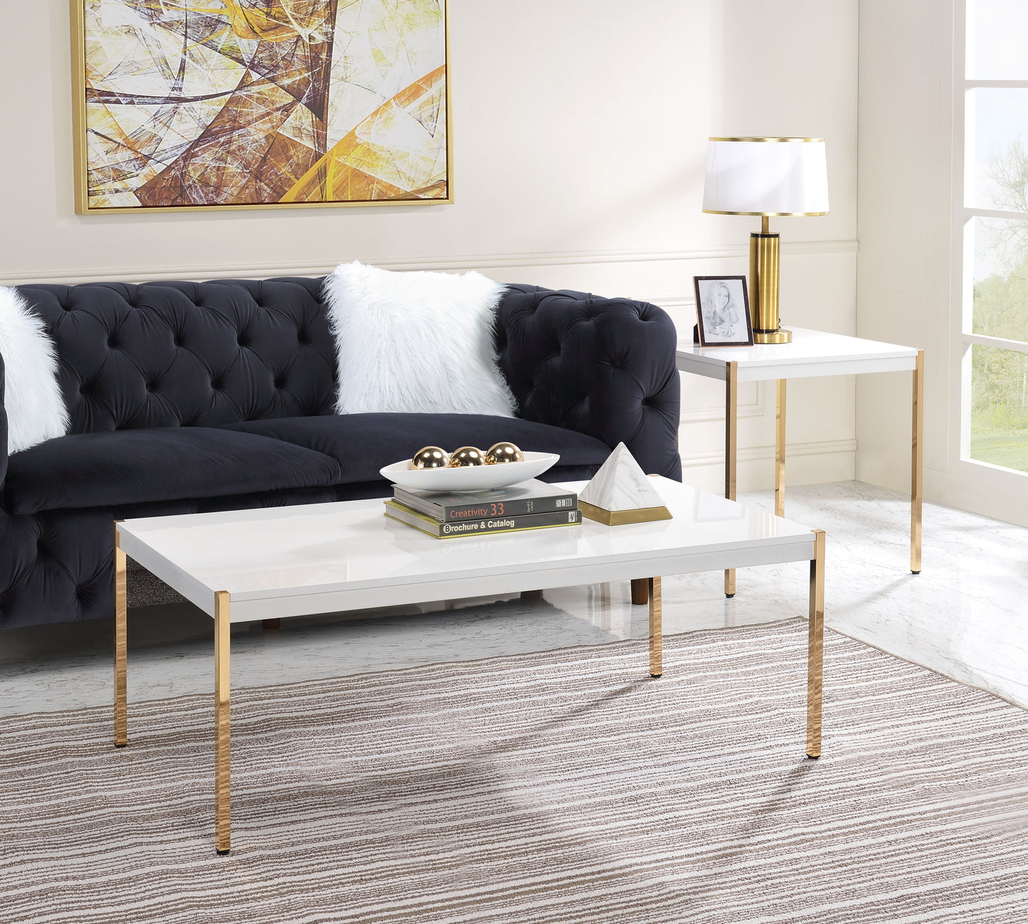 ACME Otrac White & Gold End Table Model LV00035