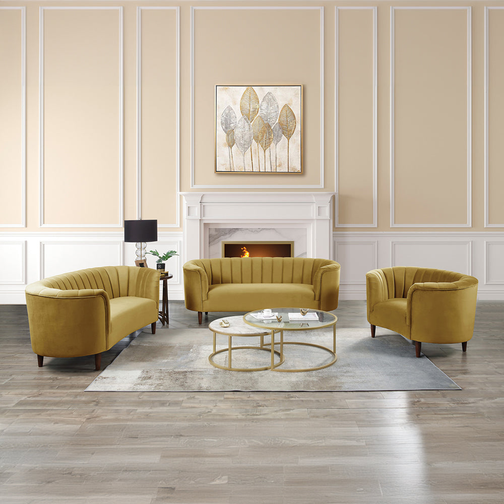 ACME Millephri Olive Yellow Velvet Loveseat Model LV00164