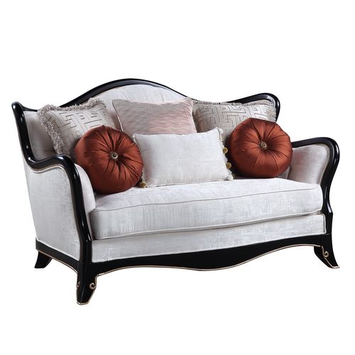 ACME Nurmive Beige Fabric Loveseat with 6 Pillows Model LV00252