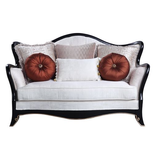 ACME Nurmive Beige Fabric Loveseat with 6 Pillows Model LV00252