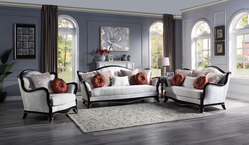 ACME Nurmive Beige Fabric Loveseat with 6 Pillows Model LV00252