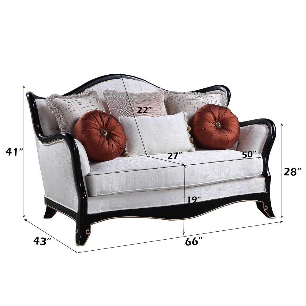 ACME Nurmive Beige Fabric Loveseat with 6 Pillows Model LV00252