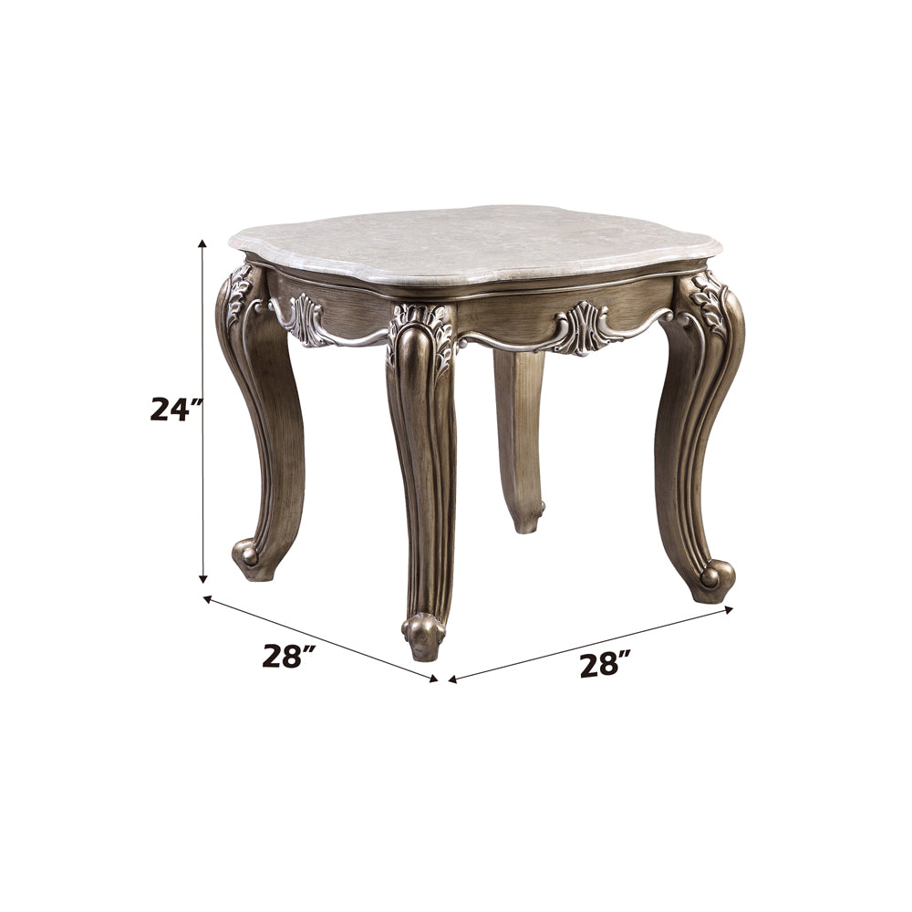 ACME Elozzol Natural Marble Top & Antique Bronze End Table Model LV00303