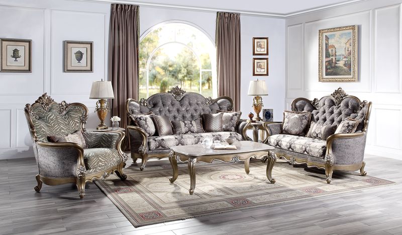 ACME Elozzol Natural Marble Top & Antique Bronze Sofa Table Model LV00304