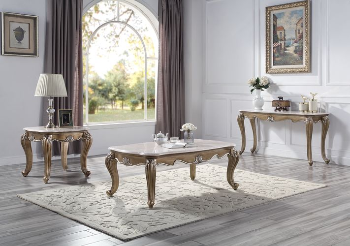 ACME Elozzol Natural Marble Top & Antique Bronze Sofa Table Model LV00304