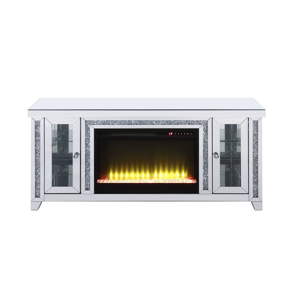 ACME Noralie Mirrored & Faux Diamonds TV Stand with Fireplace & LED Model LV00315