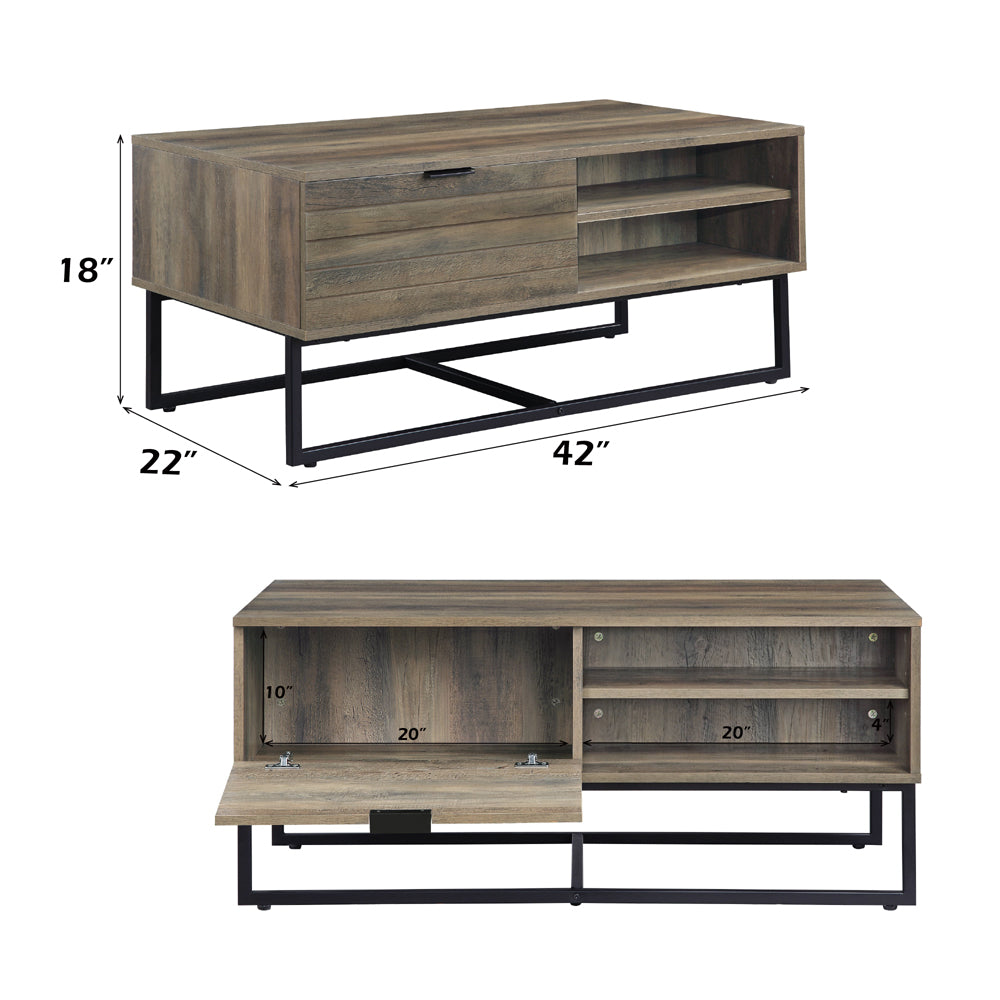 ACME Homare Rustic Oak & Black Coffee Table Model LV00323