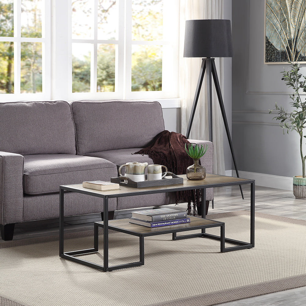 ACME Idella Rustic Oak & Black Coffee Table Model LV00324
