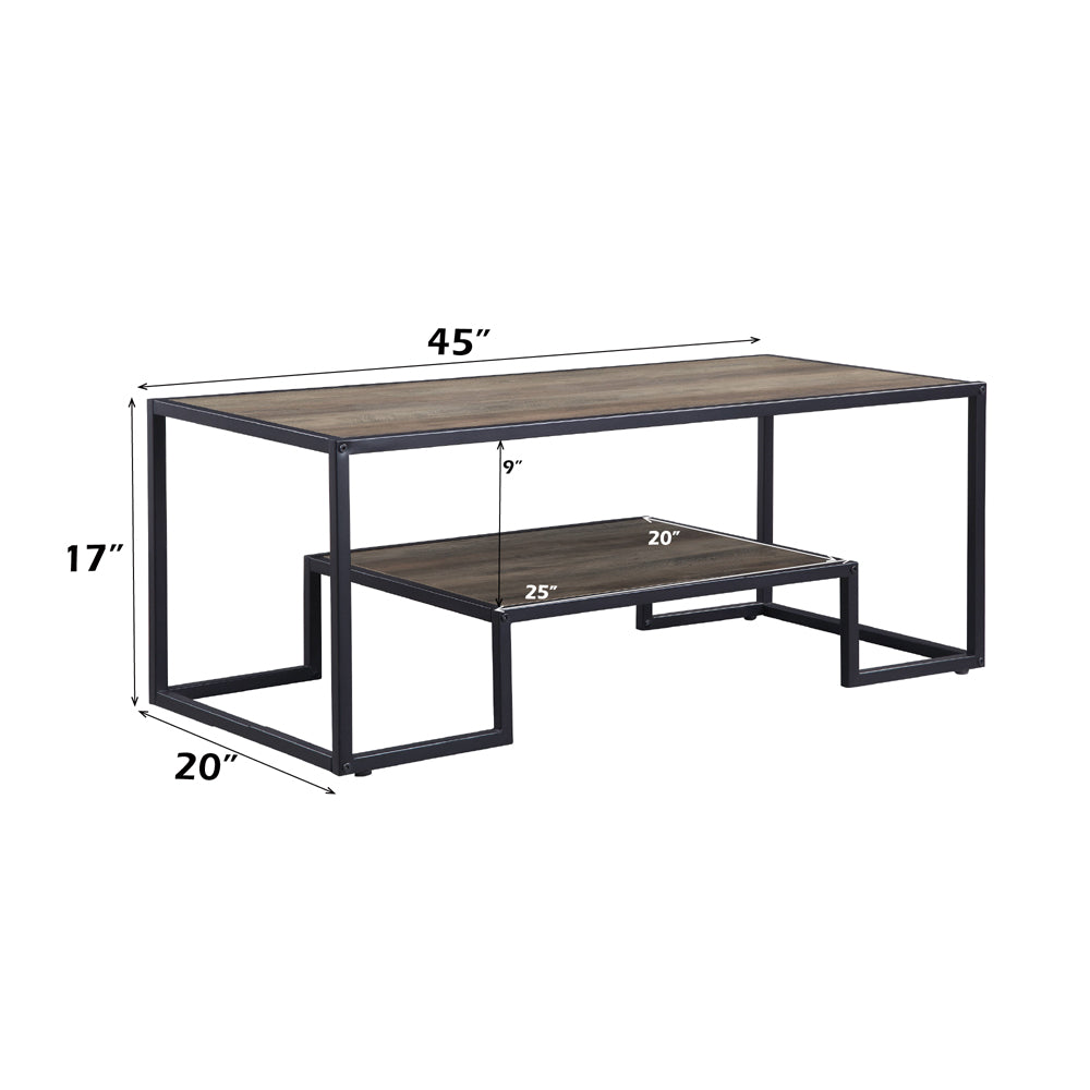 ACME Idella Rustic Oak & Black Coffee Table Model LV00324