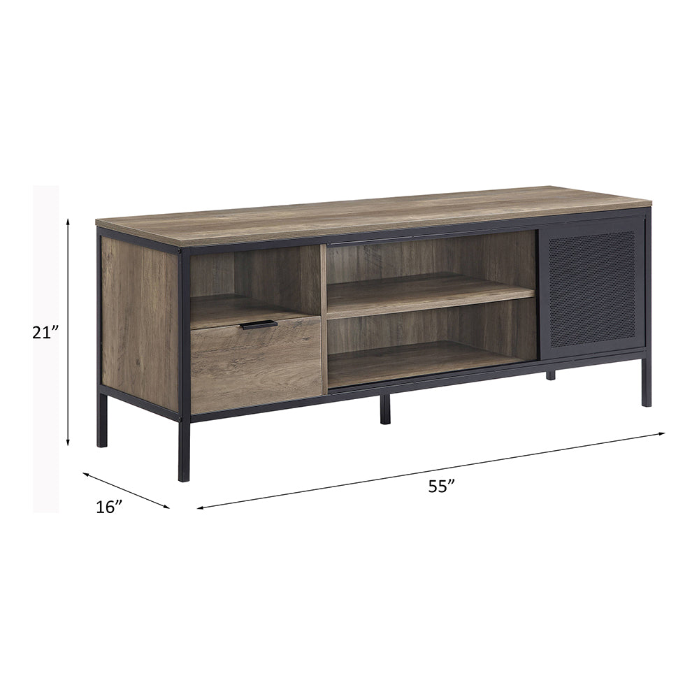 ACME Nantan Rustic Oak & Black TV Stand Model LV00404