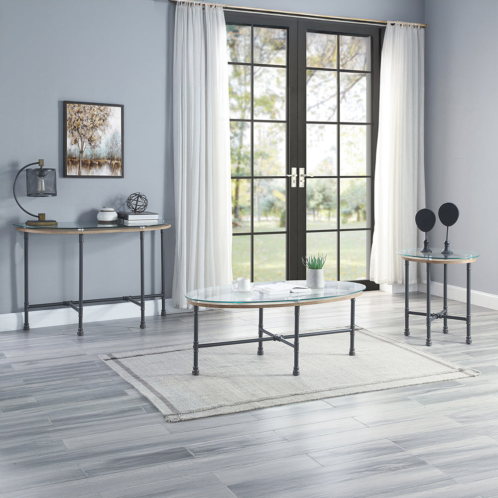 ACME Brantley Clear Glass & Sandy Gray Sofa Table Model LV00437