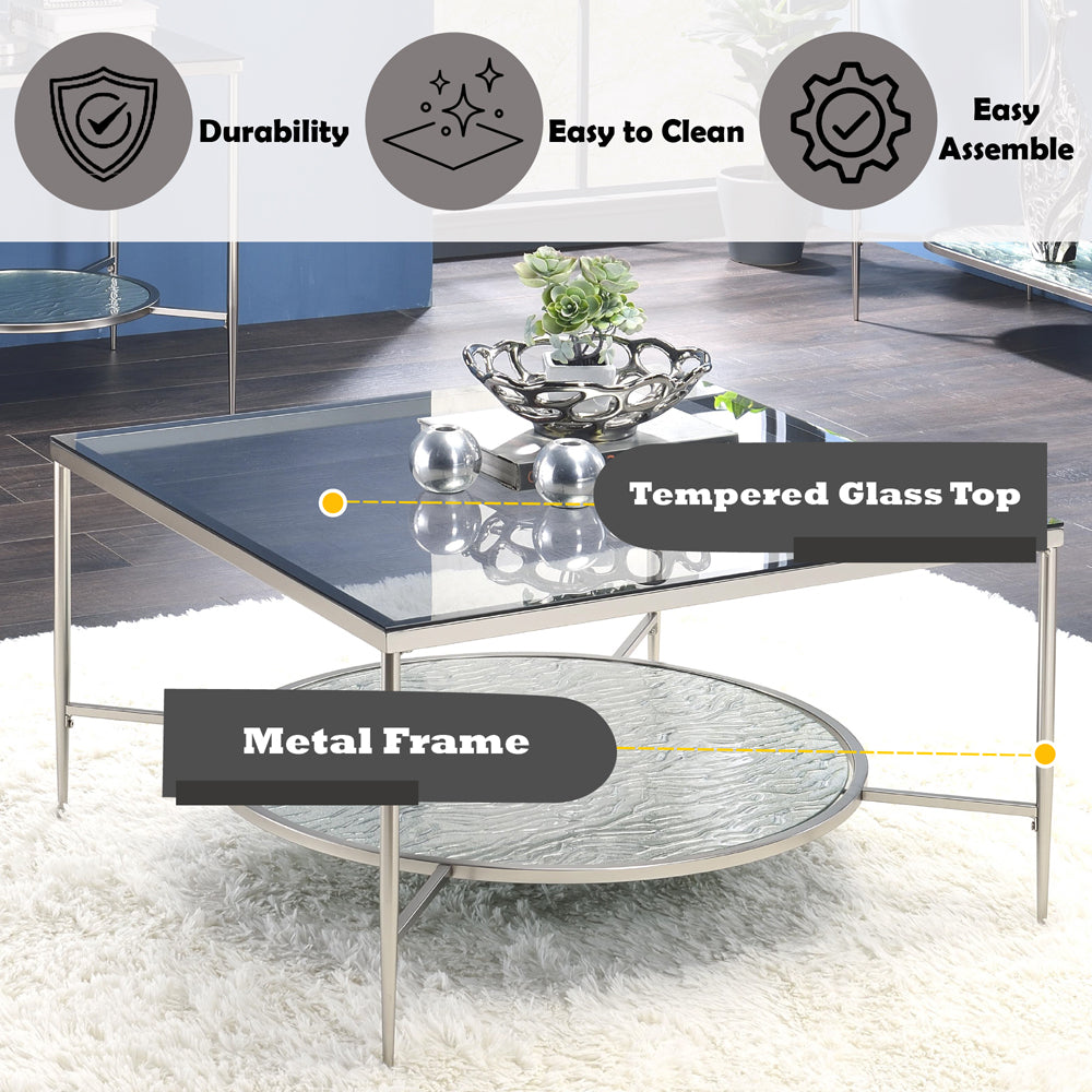 ACME Adelrik Glass & Chrome Coffee Table Model LV00574