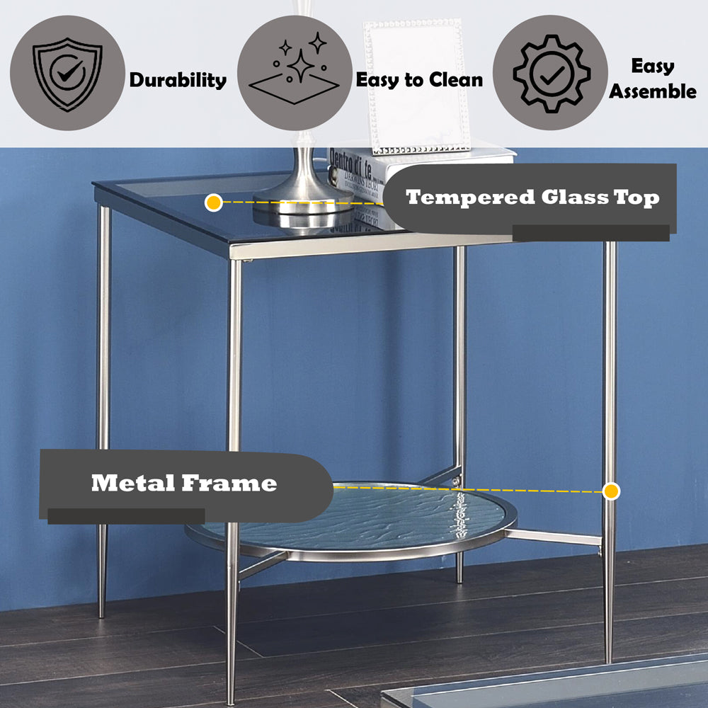 ACME Adelrik Glass & Chrome End Table Model LV00575
