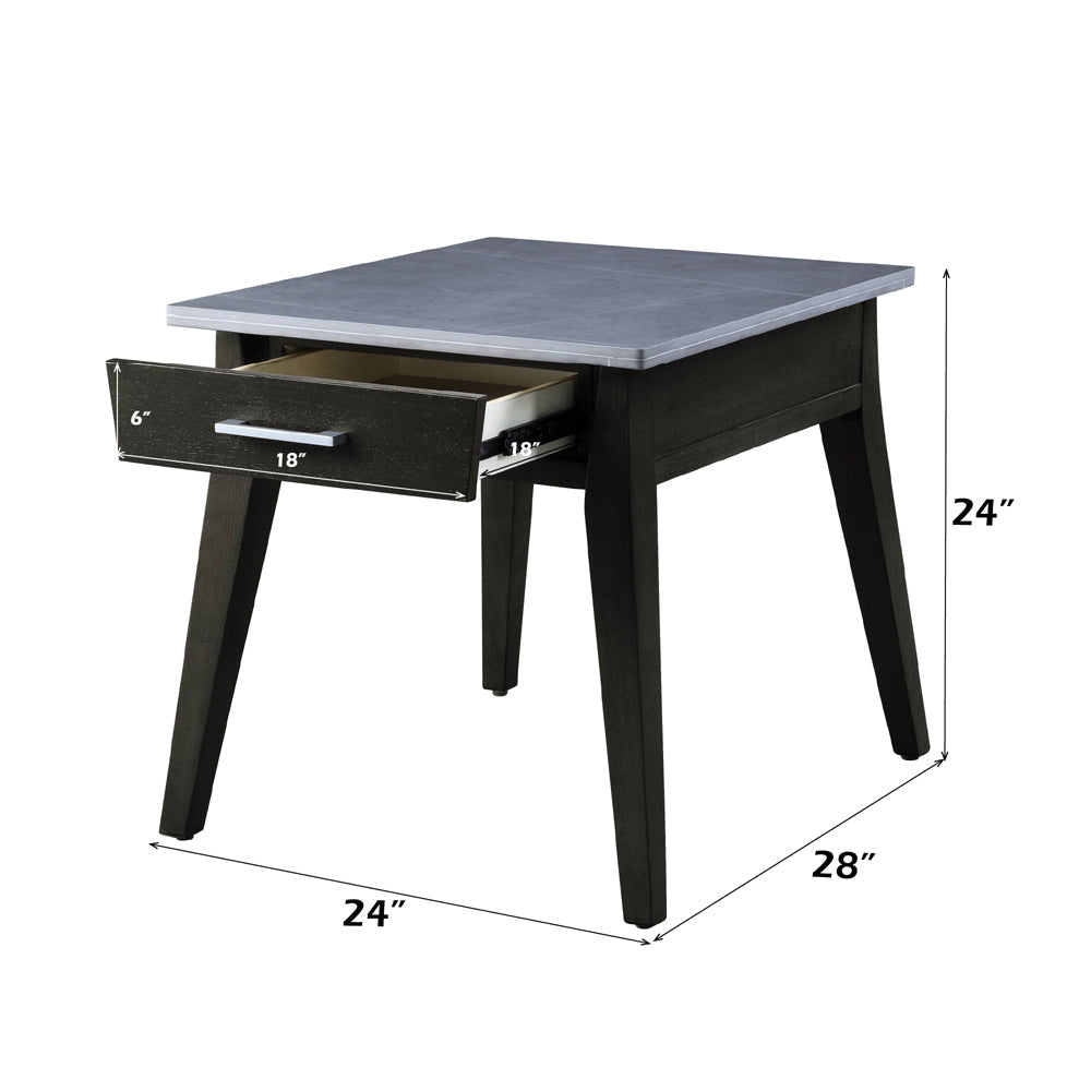 ACME Zemocryss Sintered Stone Top Marble Top & Dark Brown End Table Model LV00609