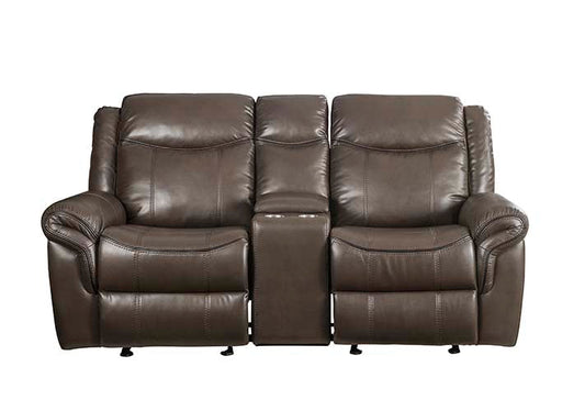 ACME Lydia Brown Leather Aire Motion Loveseat with USB Port & Console Model LV00655