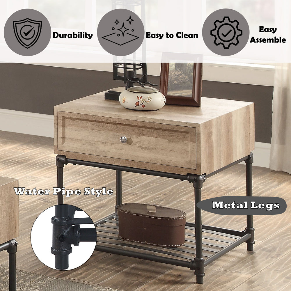 ACME Brantley Oak & Sandy Black End Table Model LV00749