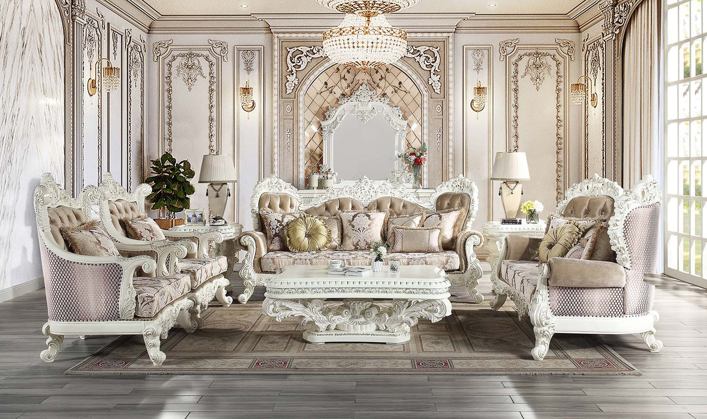 ACME Vanaheim Fabric & Antique White Sofa with 7 Pillows Model LV00803