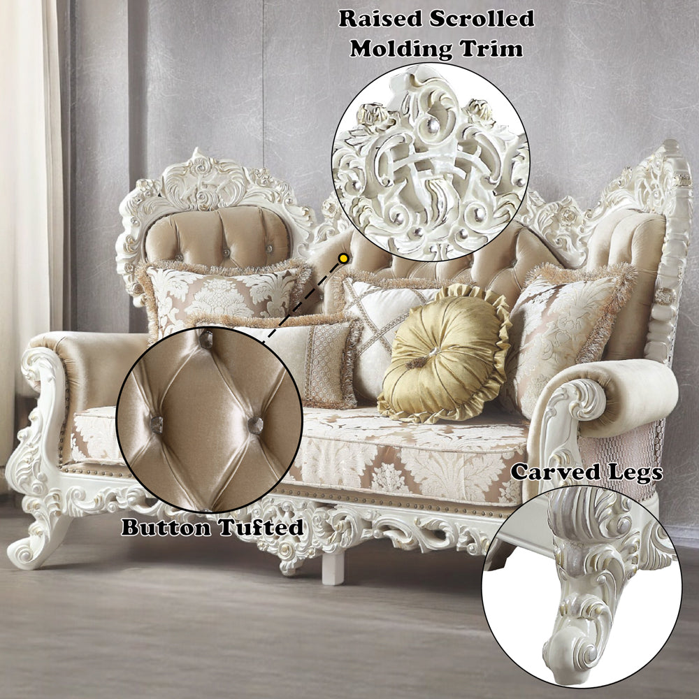 ACME Vanaheim Fabric & Antique White Loveseat with 5 Pillows Model LV00804