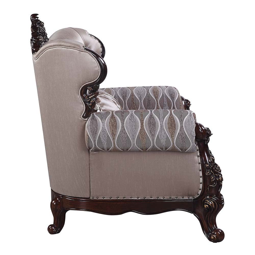 ACME Benbek Fabric & Antique Oak Loveseat with 3 Pillows Model LV00810