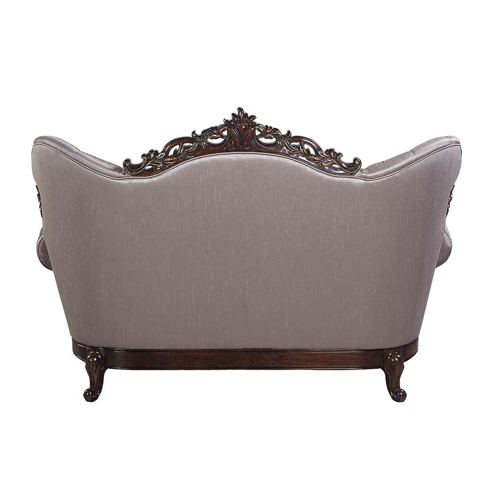ACME Benbek Fabric & Antique Oak Loveseat with 3 Pillows Model LV00810