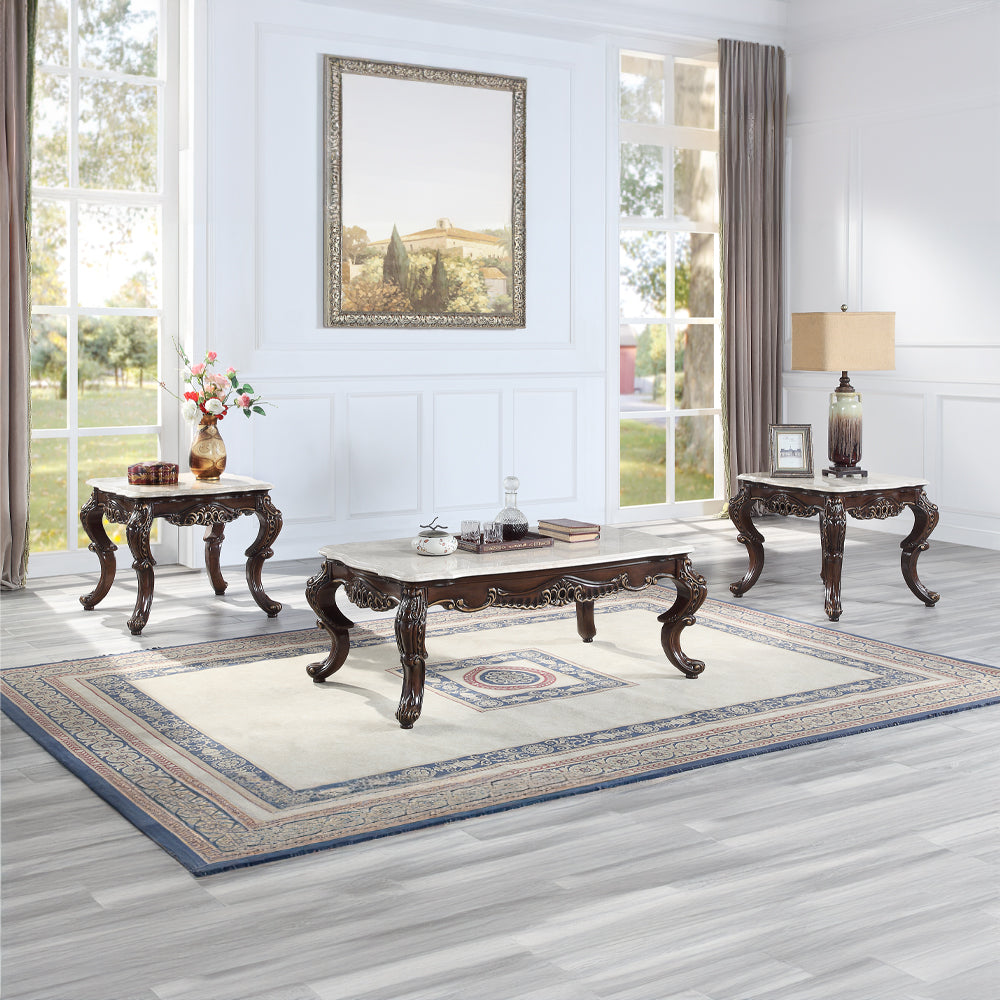ACME Benbek Marble & Antique Oak End Table Model LV00813