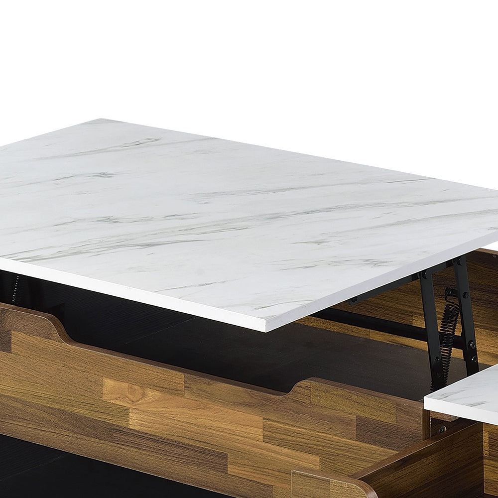 ACME Axel White Printed Faux Marble Walnut & Black Coffee Table with Lift Top Model LV00828