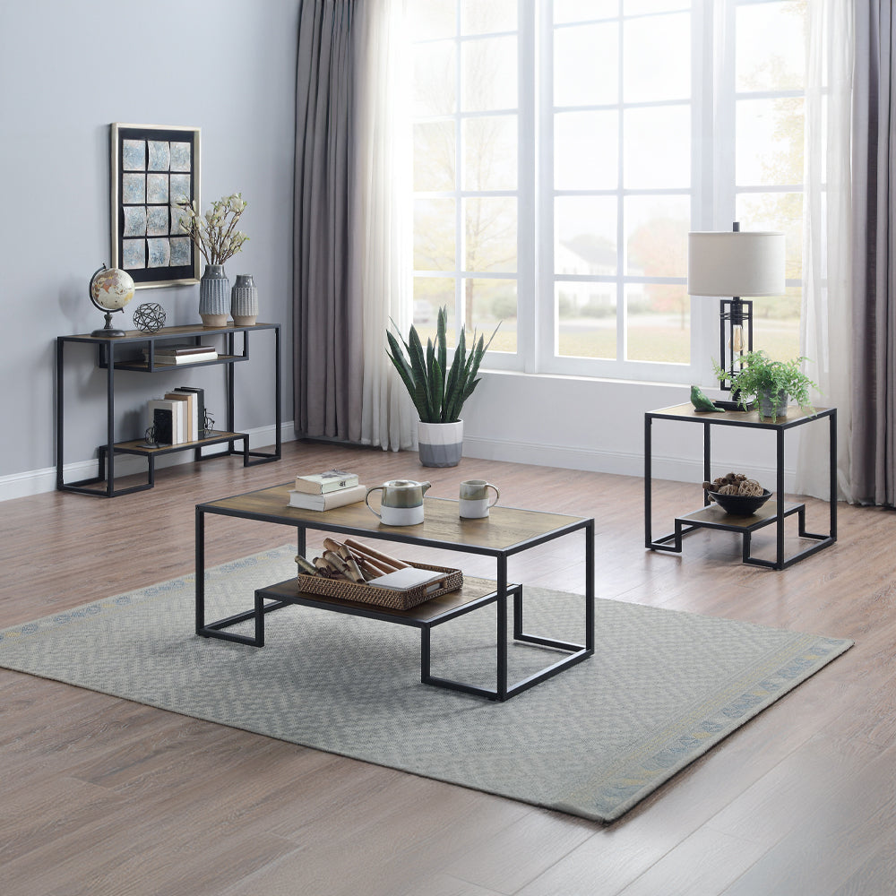 ACME Idella Rustic Oak & Black Sofa Table Model LV00887