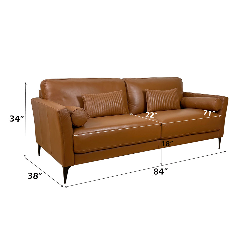 ACME Tussio Saddle Tan Top Grain Leather Sofa with 5 Pillows Model LV00943