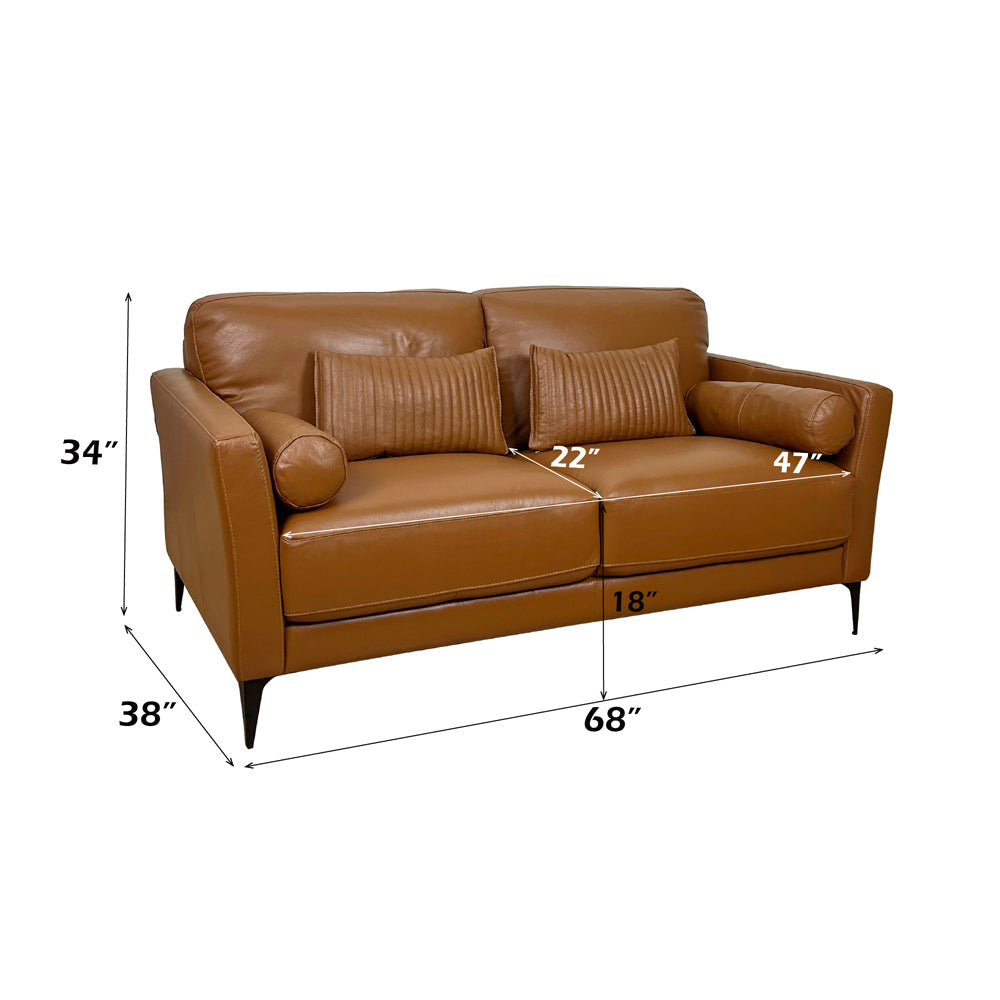 ACME Tussio Saddle Tan Top Grain Leather Loveseat with 5 Pillows Model LV00944