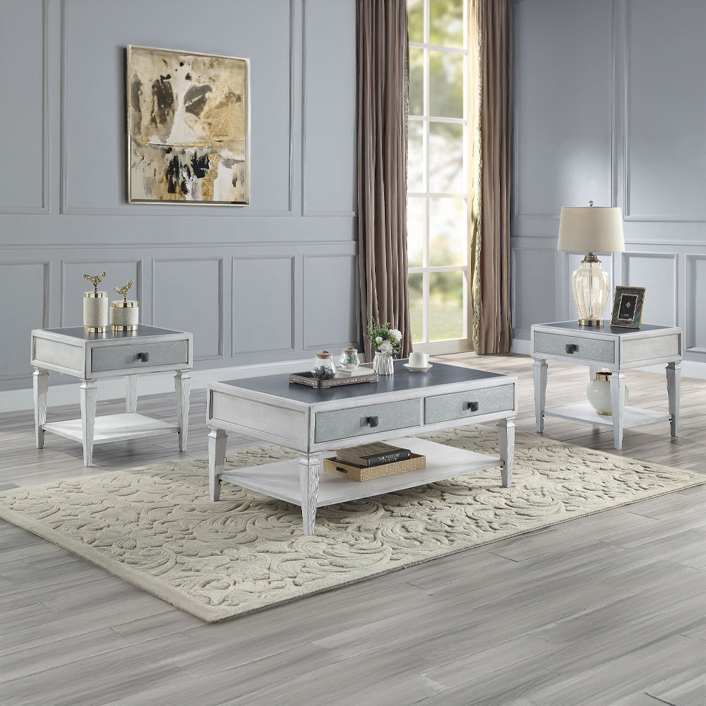ACME Katia Rustic Gray & Weathered White Coffee Table Model LV01052
