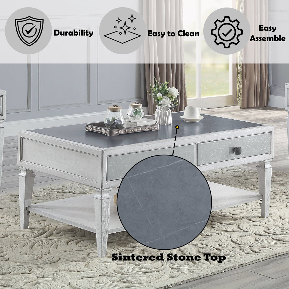 ACME Katia Rustic Gray & Weathered White Coffee Table Model LV01052