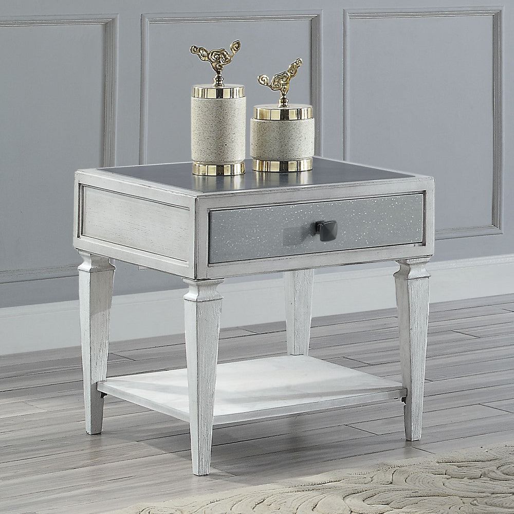 ACME Katia Rustic Gray & Weathered White End Table Model LV01053