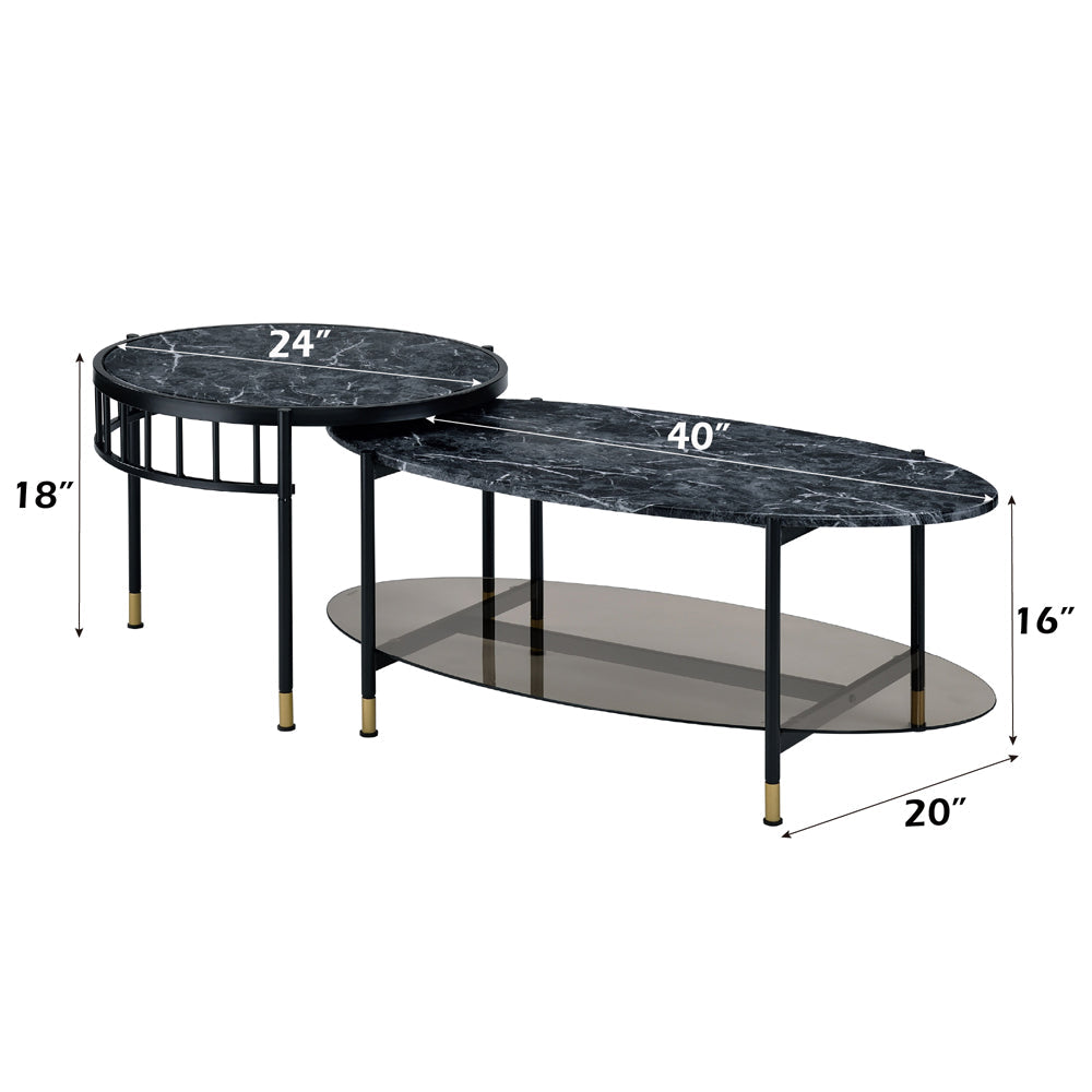ACME Silas Engineered Stone Top & Black Nesting Coffee Table Set Model LV01088