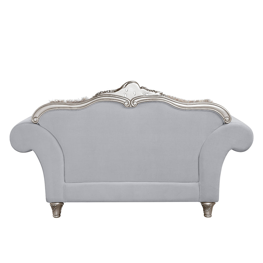 ACME Pelumi Light Gray Linen & Platinum Loveseat with 5 Pillows Model LV01113
