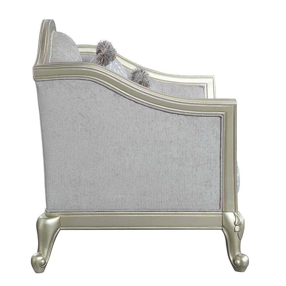 ACME Qunsia Light Gray Linen & Champagne Loveseat with 4 Pillows Model LV01118