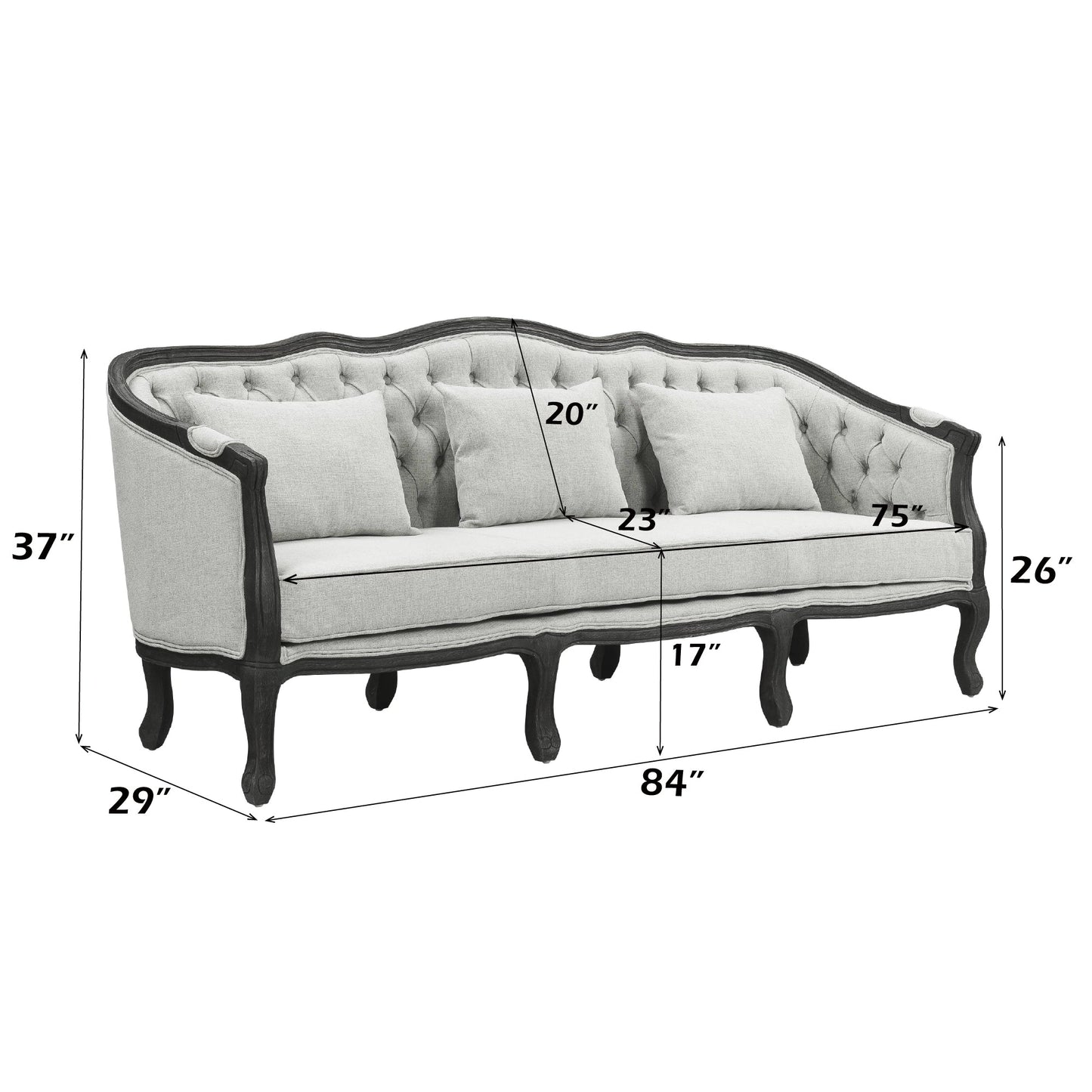 ACME Samael Gray Linen & Dark Brown Sofa with 3 Pillows Model LV01127
