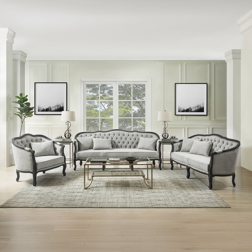 ACME Samael Gray Linen & Dark Brown Sofa with 3 Pillows Model LV01127
