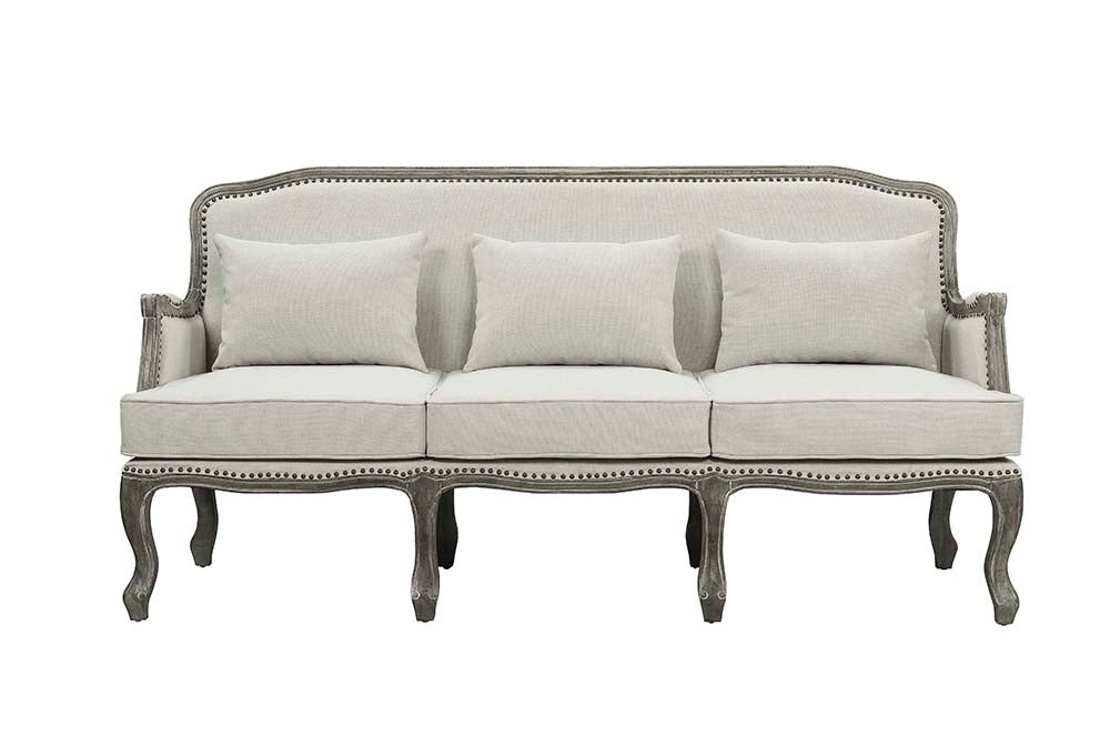 ACME Tania Cream Linen & Brown Sofa with 3 Pillows Model LV01130