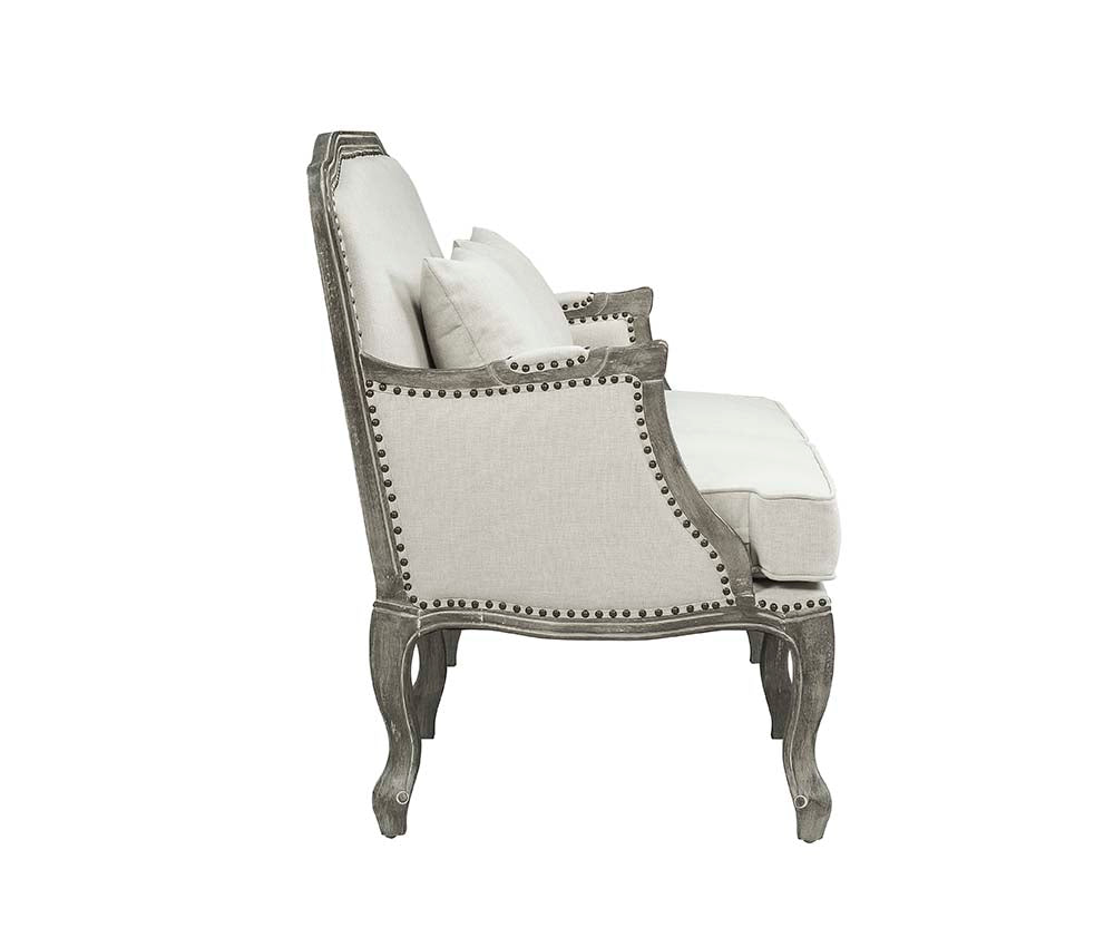 ACME Tania Cream Linen & Brown Sofa with 3 Pillows Model LV01130