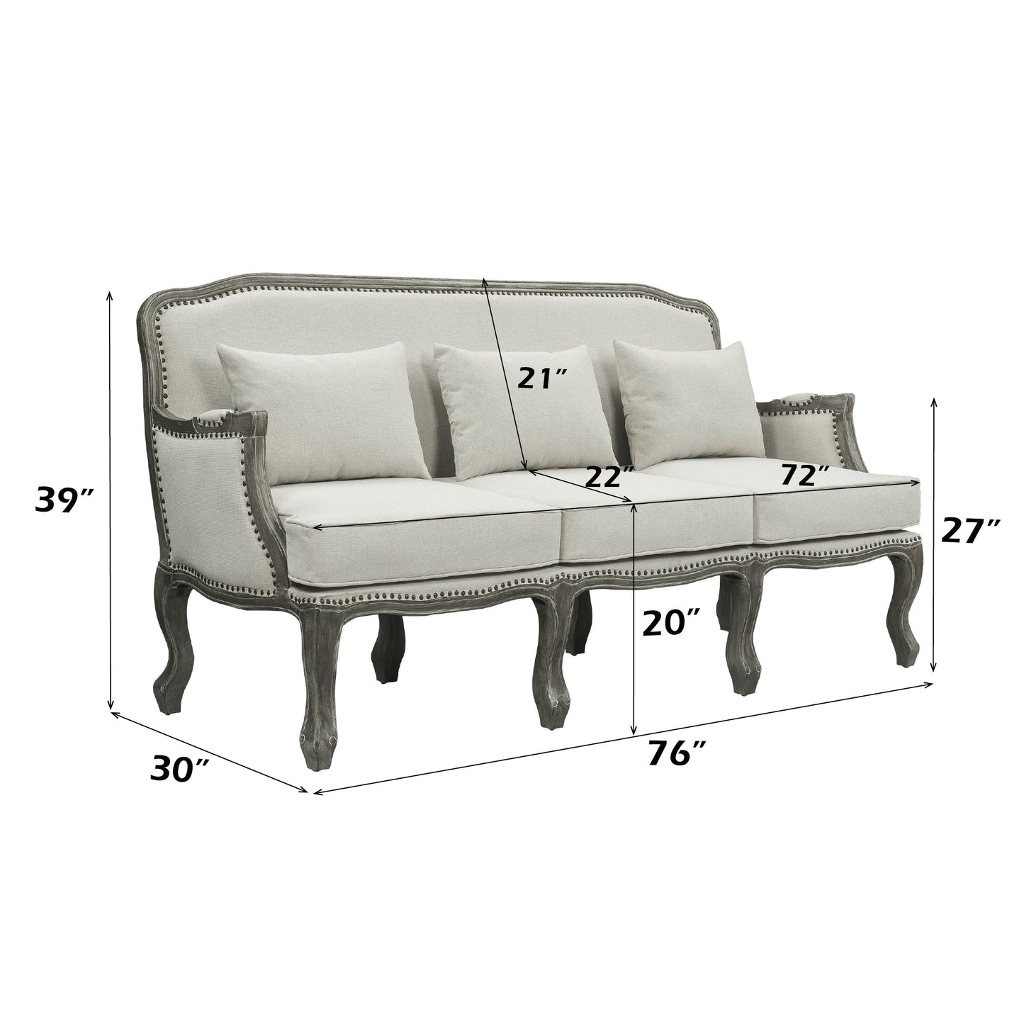 ACME Tania Cream Linen & Brown Sofa with 3 Pillows Model LV01130