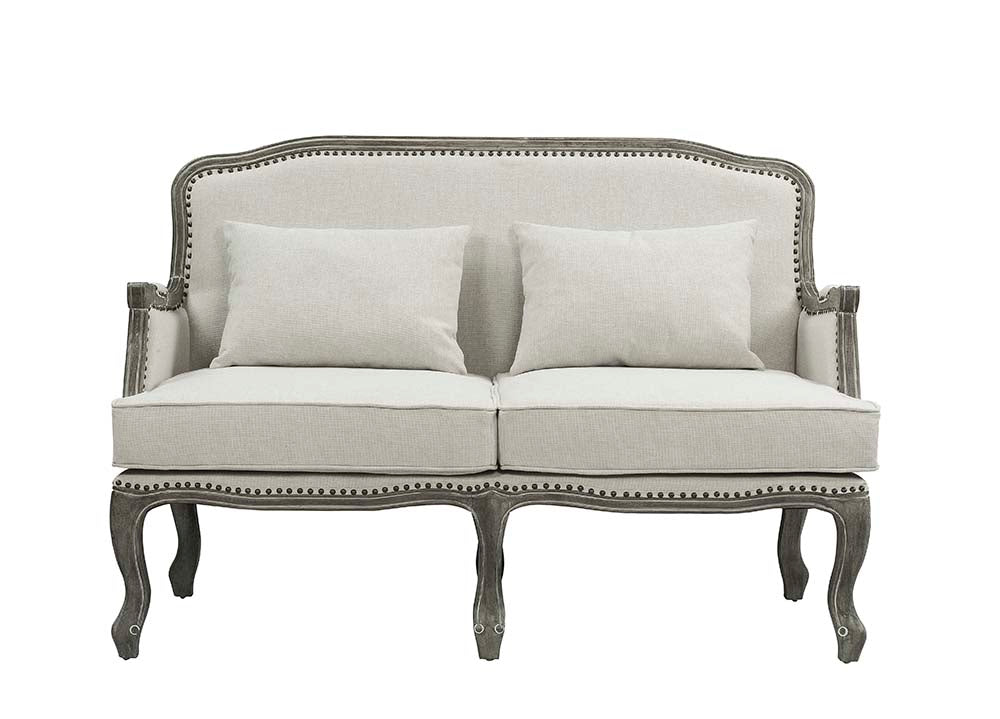 ACME Tania Cream Linen & Brown Loveseat with 2 Pillows Model LV01131