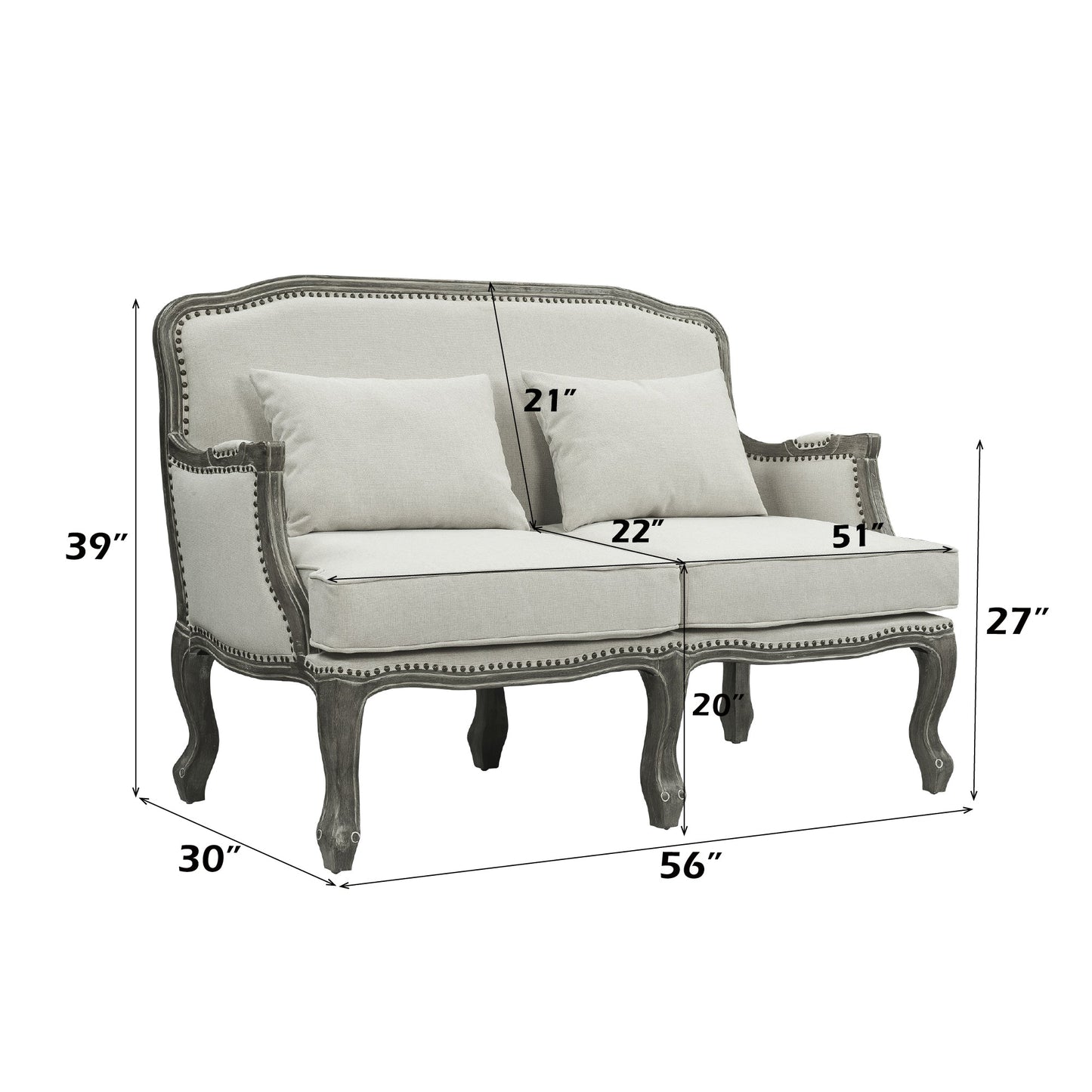 ACME Tania Cream Linen & Brown Loveseat with 2 Pillows Model LV01131