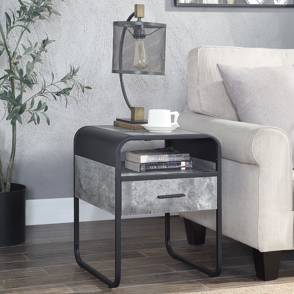 ACME Raziela Concrete Gray & Black End Table Model LV01147