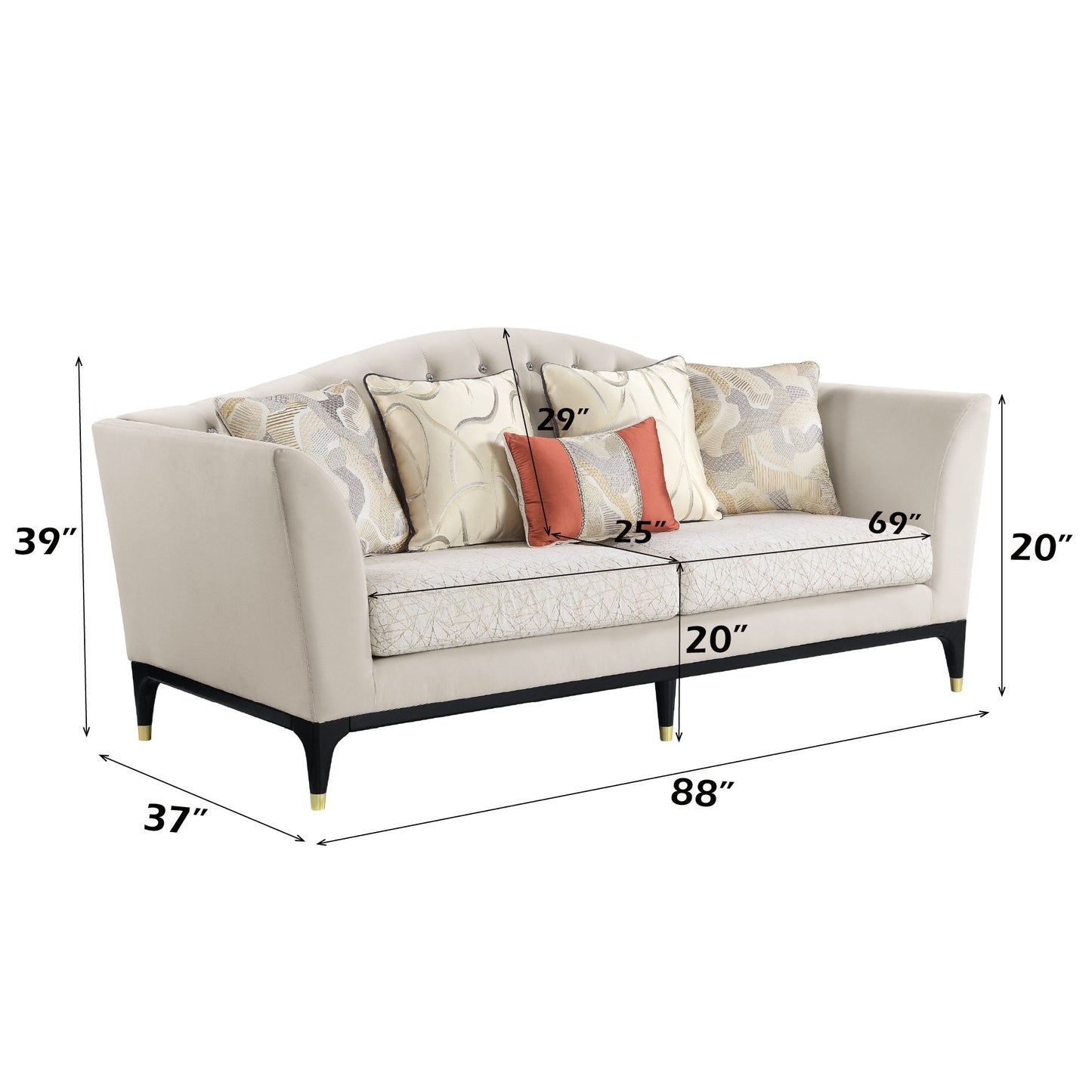 ACME Tayden Beige Velvet Sofa with 5 Pillows Model LV01155