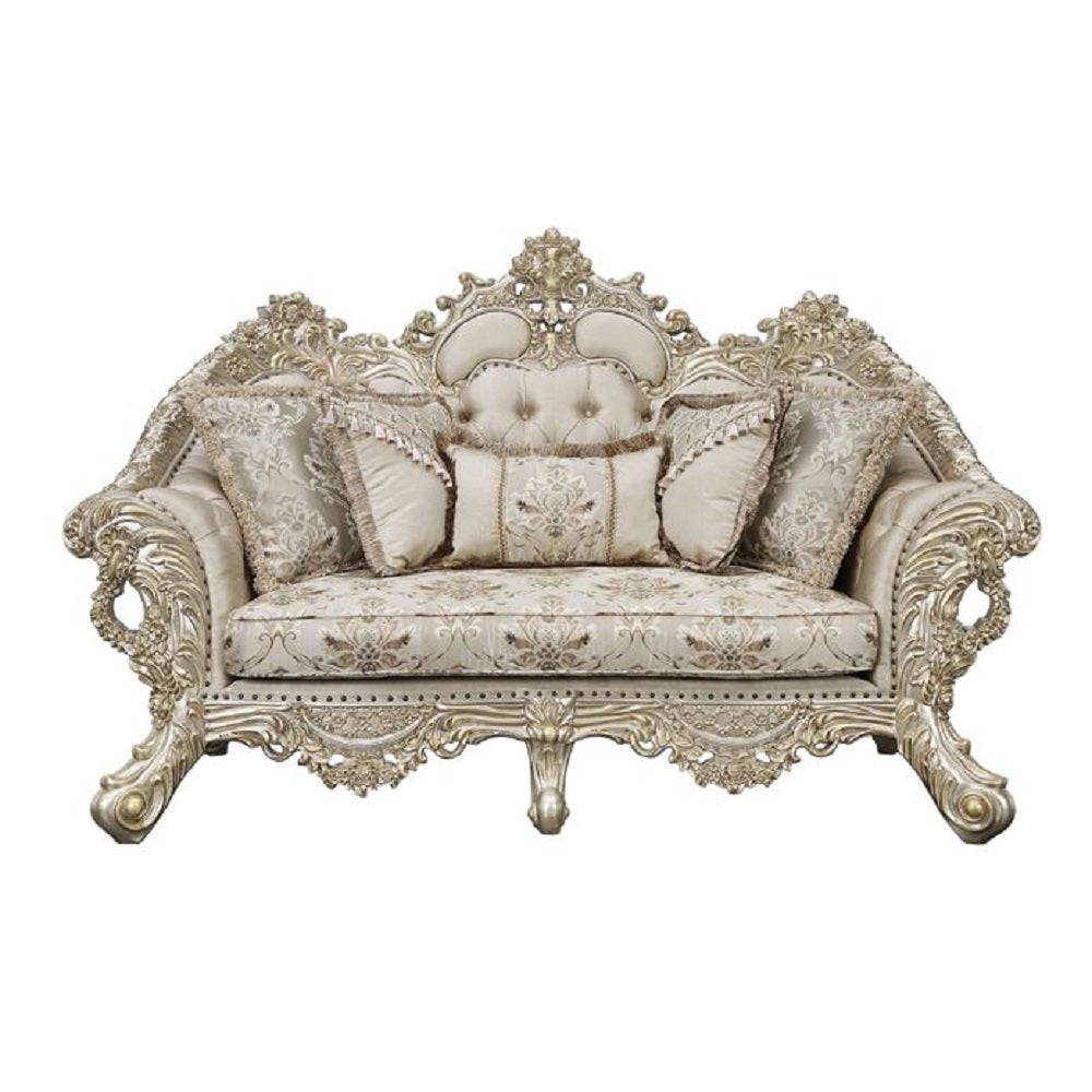 ACME Danae Fabric Champagne & Gold Loveseat with 5 Pillows Model LV01194