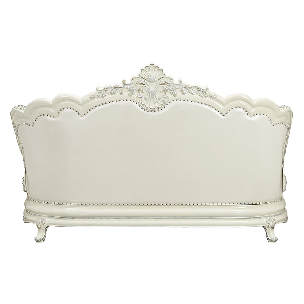 ACME Adara Pearl White Synthetic Leather & Antique White Sofa with 7 Pillows Model LV01224
