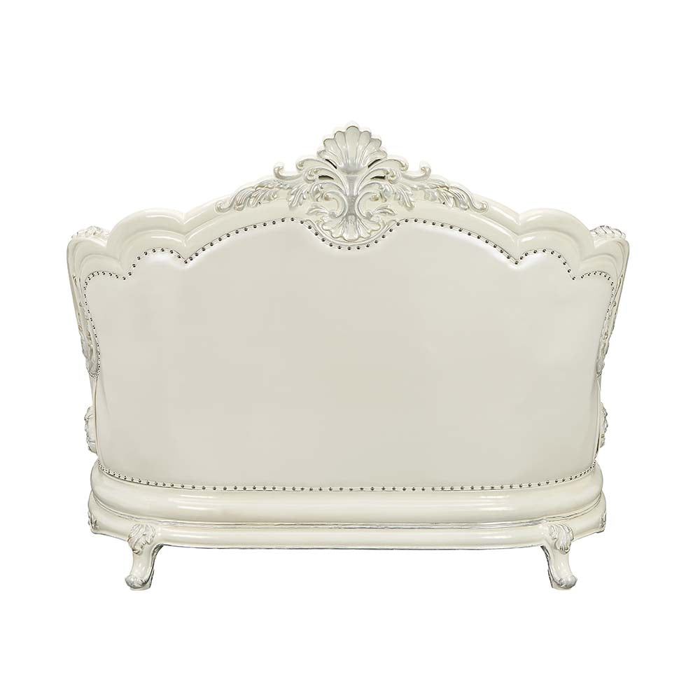 ACME Adara Pearl White Synthetic Leather & Antique White Loveseat with 5 Pillows Model LV01225